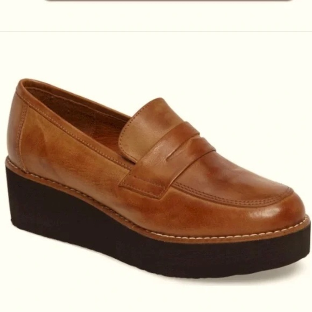 Chocolate Blu Santiago Tan Leather Slip-On Platform Penny Loafer Size 38